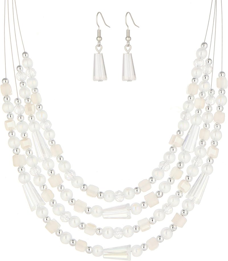 Errally Store Layered Beaded Statement Necklace Multi Strand Crystal Beads Collar Necklace and Earring Sets for Women Fashion Costume Jewelry Set Gifts for Her - Image 1